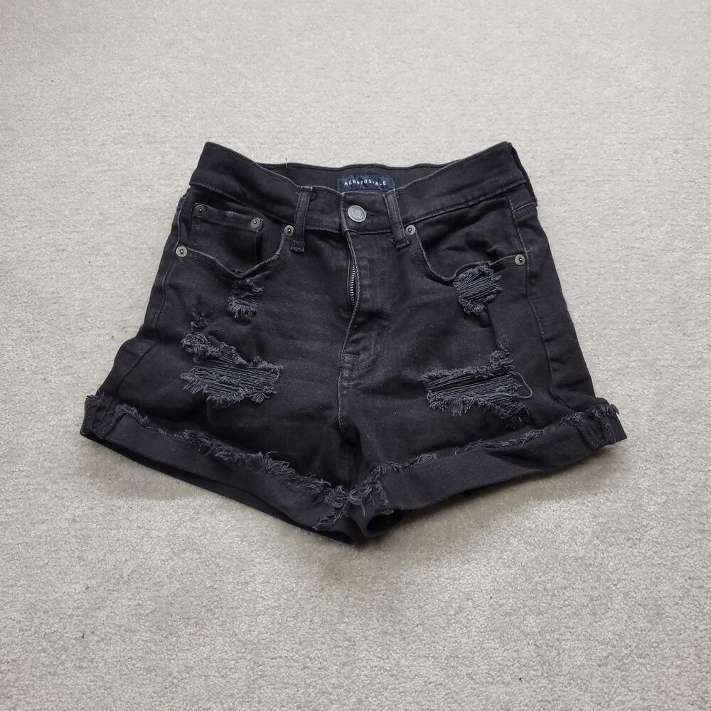 Aeropostale Women's Size 0 Black Distressed Ripped Denim Jean Shorts
